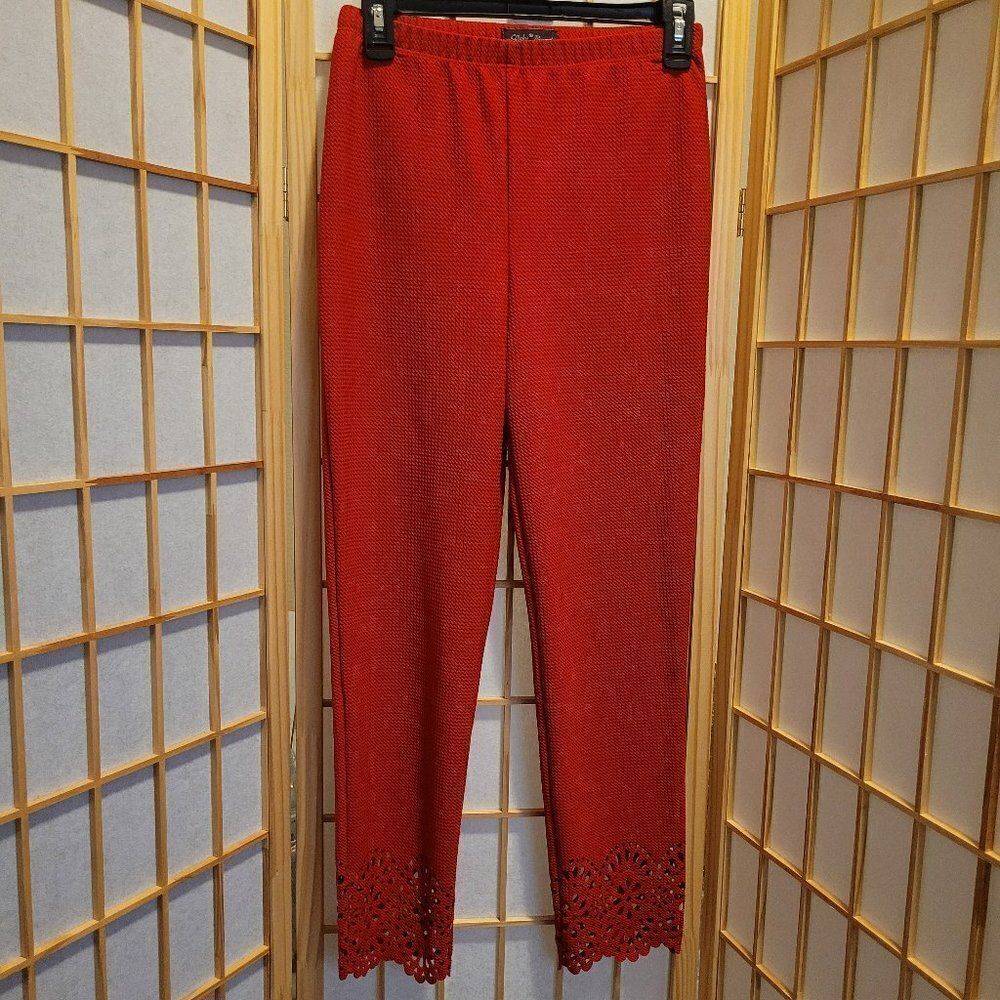 Slinky Brand Womens Red Lace Ankle Stretch Leggings Sz XS NWOT